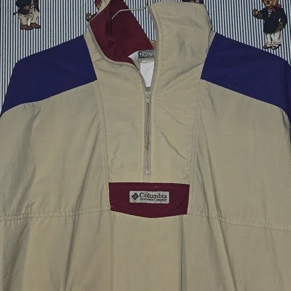 Vintage Columbia Beige and Purple Pullover Windbreaker Jacket Xl